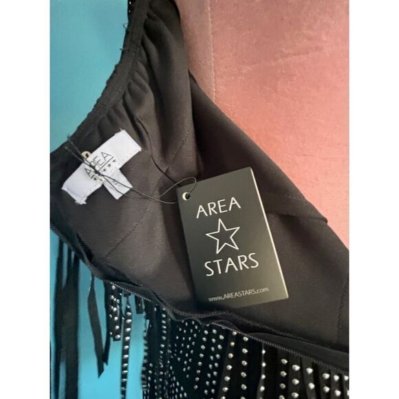 NWT Area Stars Black Cora Fringe Dress Strapless Lined Mini Grommets S - Picture 7 of 8